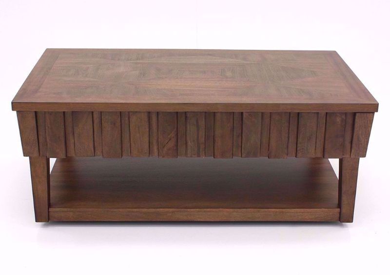 Long Side Angled View of Light Brown Rowenbeck Lift Top Coffee Table by Ashley Furniture | Home Furniture Plus Bedding