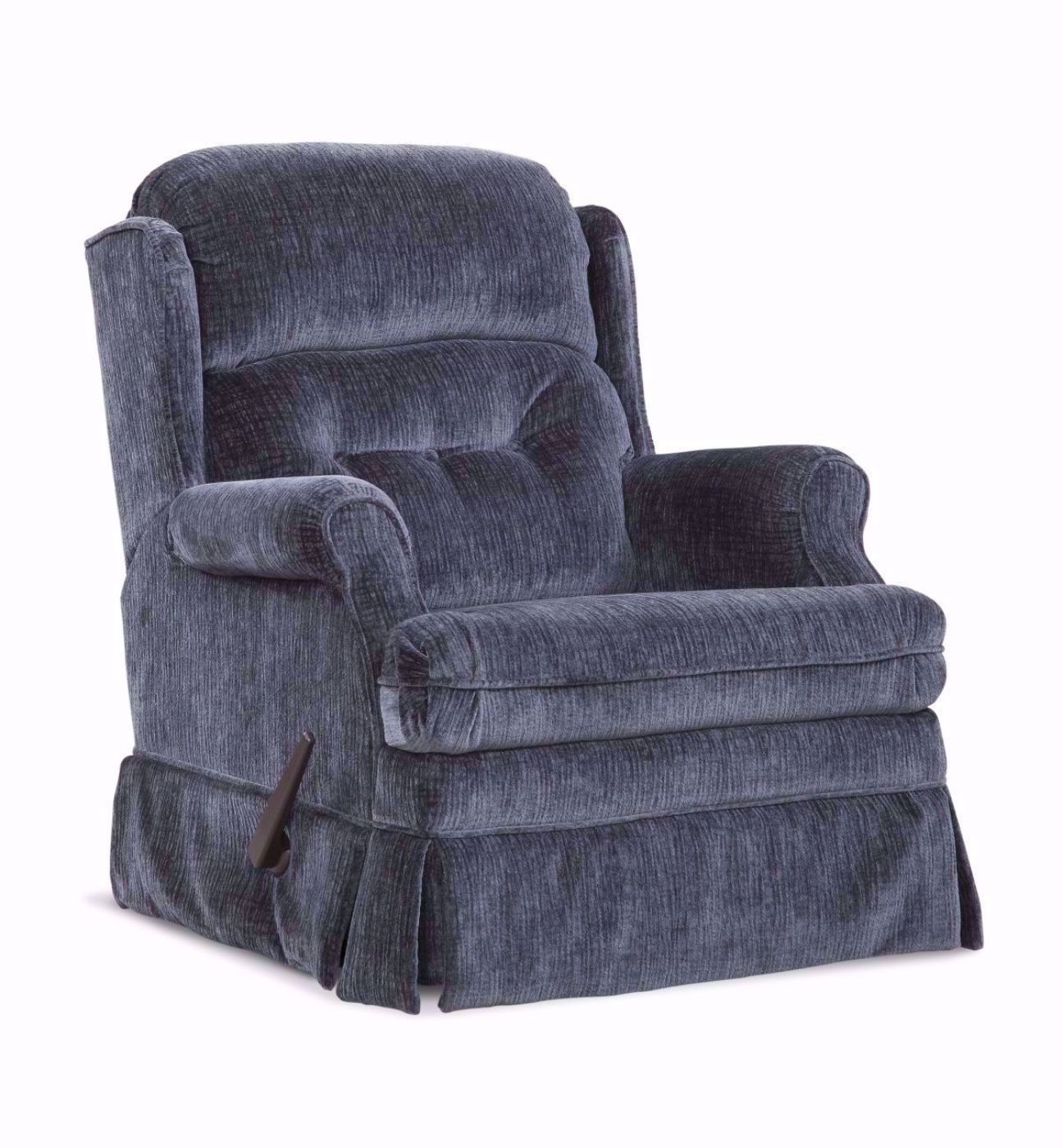 Blue Skirted Carolina Swivel Glider Recliner at an Angle | Home Furniture Plus Mattress