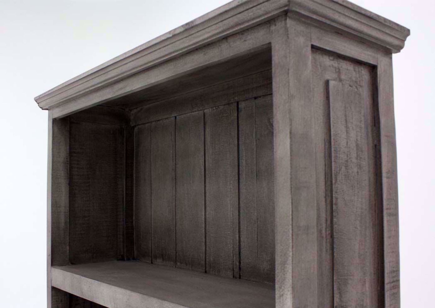 Antique Gray Vintage Bookcase Showing the Top Portion | Home Furniture Plus Bedding