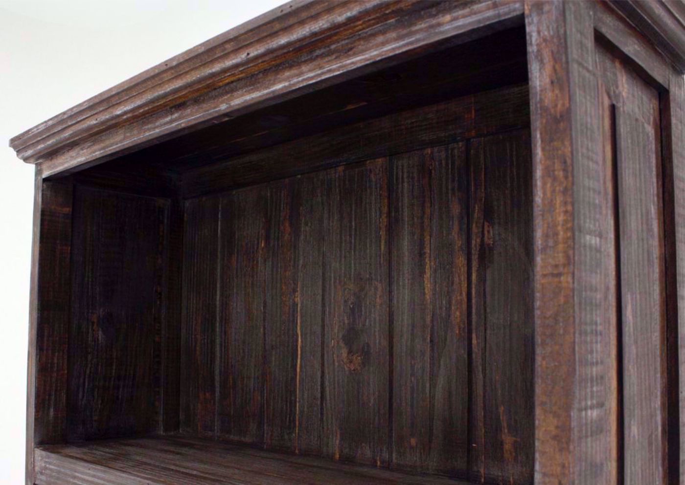 Rustic Barnwood Brown Vintage Bookcase Showing the Top Portion Detail | Home Furniture Plus Bedding