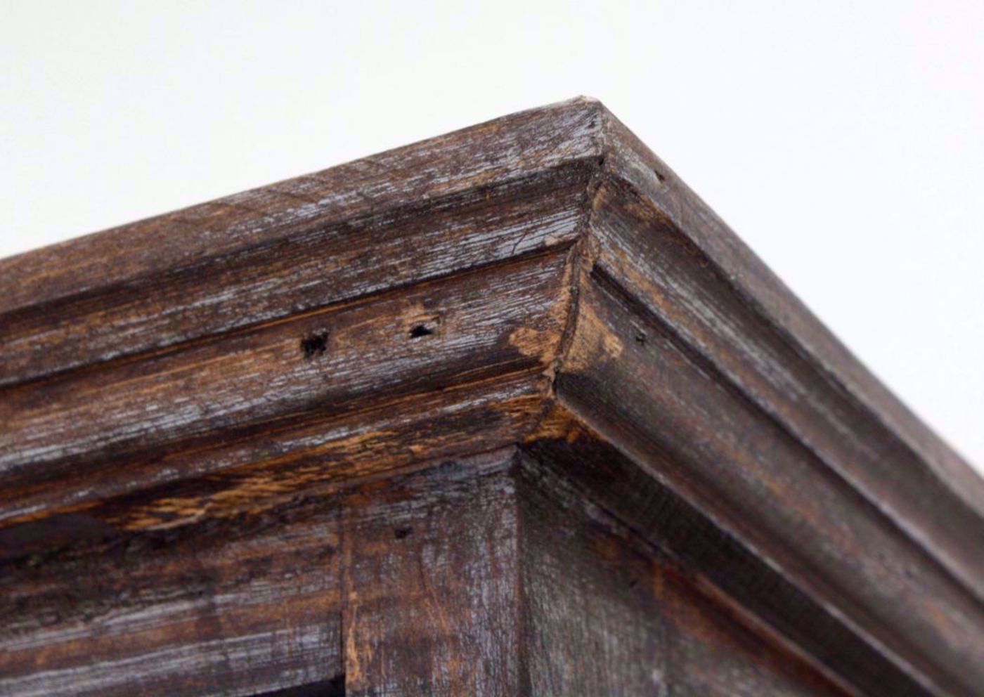 Rustic Barnwood Brown Vintage Bookcase Showing the Top Frame Detail | Home Furniture Plus Bedding