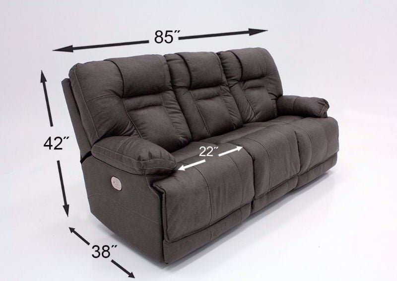 Dimension Details for Gray Wurstrow Power Reclining Sofa by Ashley Furniture | Home Furniture + Mattress