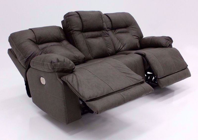Side View Gray Wurstrow Power Reclining Sofa by Ashley Furniture with Open Recliners | Home Furniture + Mattress