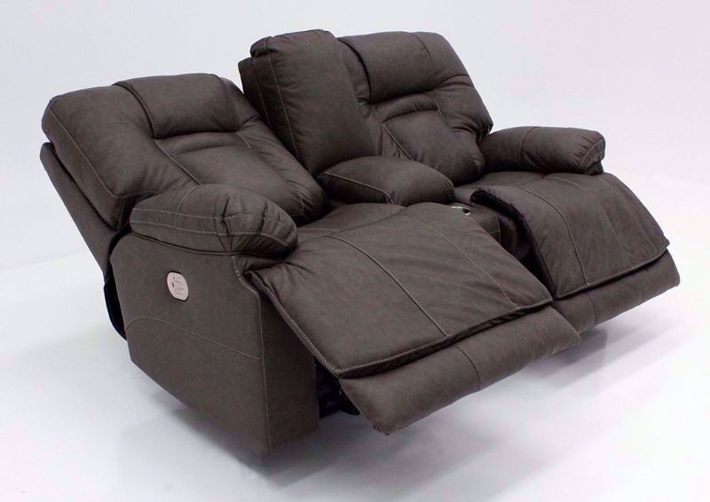 Side View Gray Wurstrow Power Reclining Loveseat by Ashley Furniture with Open Recliners | Home Furniture + Bedding
