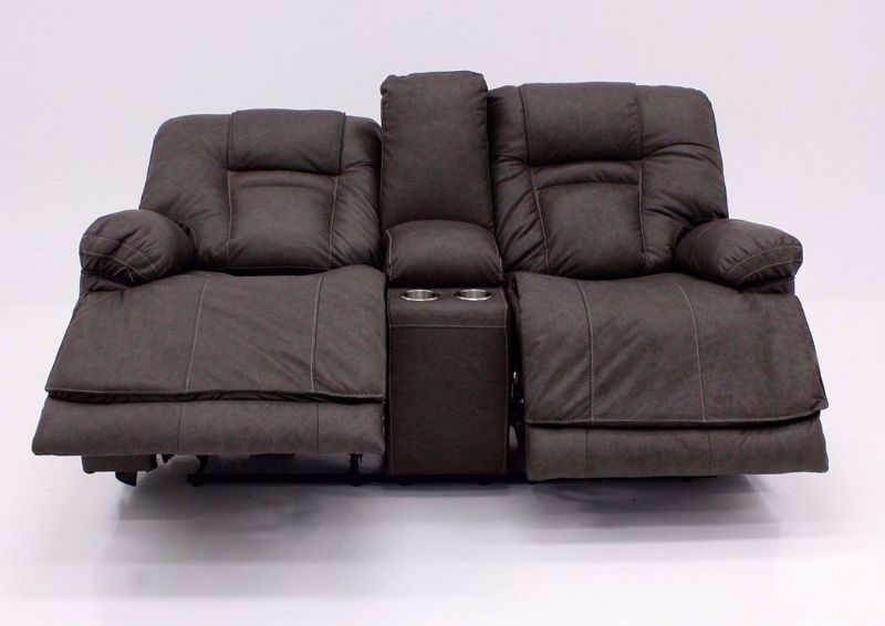Front Facing Gray Wurstrow Power Reclining Loveseat by Ashley Furniture with Open Recliners | Home Furniture + Bedding