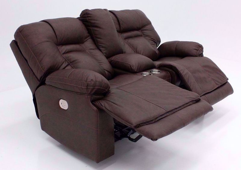 Side View Brown Wurstrow Power Reclining Loveseat by Ashley Furniture with Open Recliners | Home Furniture + Mattress