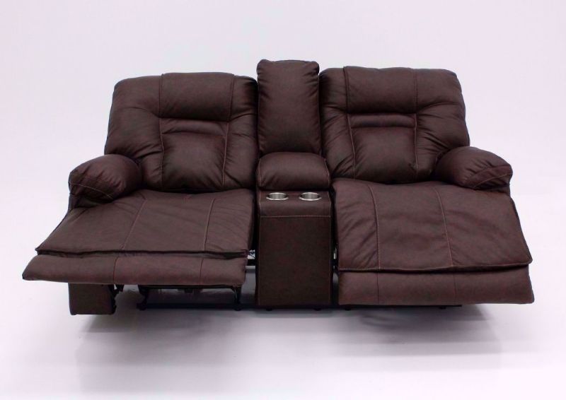 Front Facing Brown Wurstrow Power Reclining Loveseat by Ashley Furniture with Open Recliners | Home Furniture + Mattress