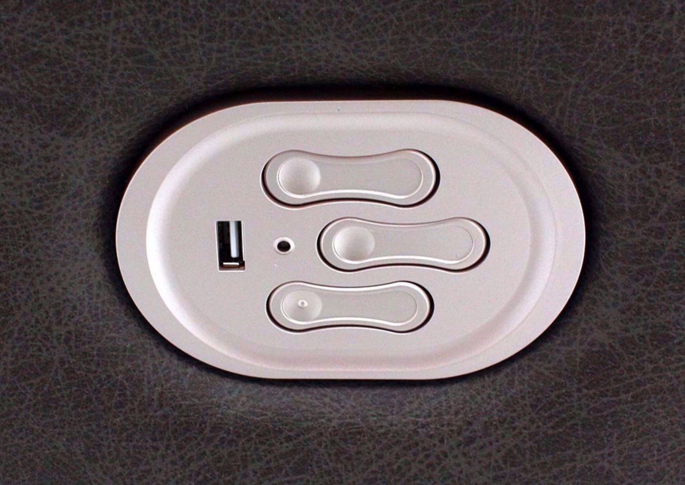 Power Activation Buttons and USB Port on the Gray Wurstrow Power Recliner by Ashley Furniture | Home Furniture Plus Bedding