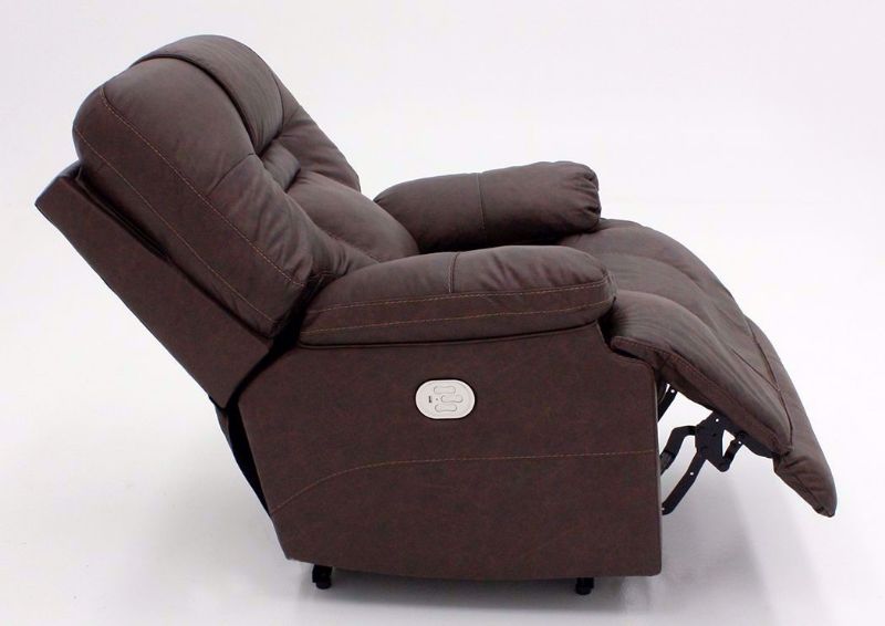 Side View of the Brown Wurstrow Power Recliner by Ashley Furniture with Open Recliner | Home Furniture Plus Bedding