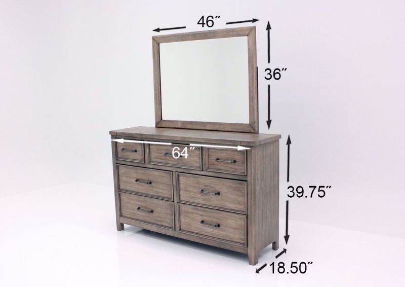 Harper Falls Dresser with Mirror, Weathered Gray, Dimensions | Home Furniture Plus Bedding