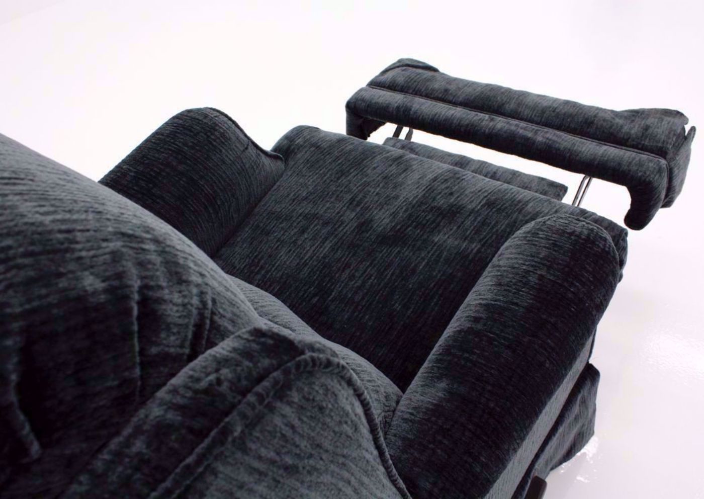Blue Skirted Carolina Swivel Glider Recliner Showing the Chaise Open | Home Furniture Plus Mattress