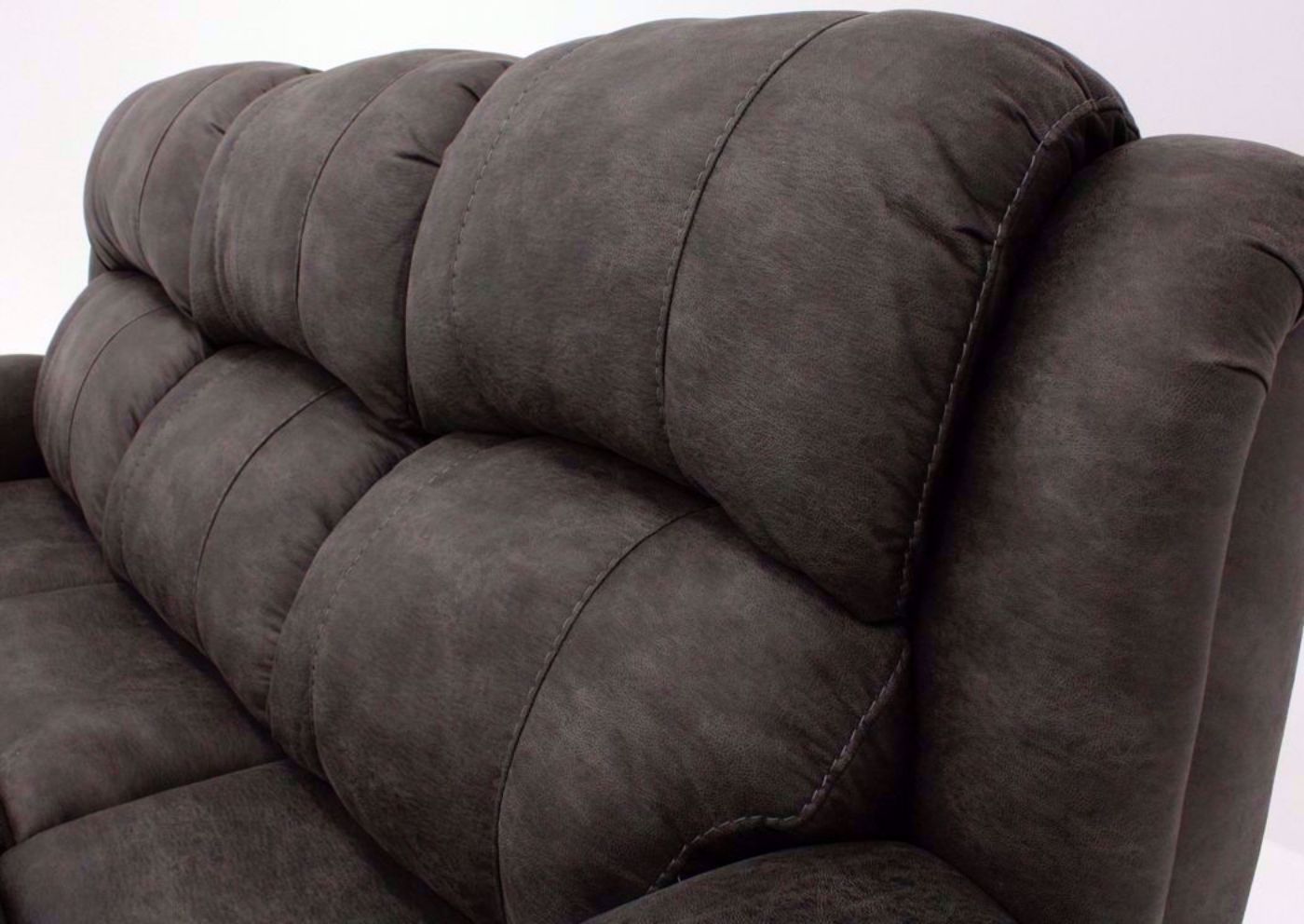 Close Up of the Contemporary Styled Pillow Backs and Cushions on the Denali Power Reclining Sofa by HomeStretch | Home Furniture Plus Bedding