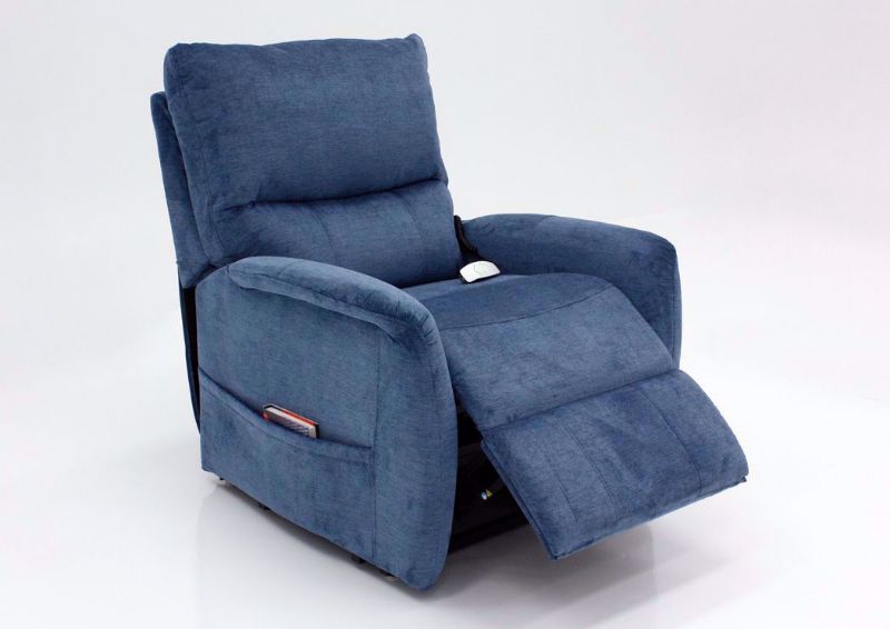 Polo Power Recliner Lift Chair, Blue, Angle, Chaise Up | Home Furniture Plus Bedding