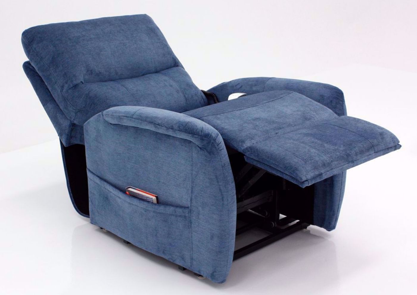 Polo Power Recliner Lift Chair, Blue, Angle, Fully Reclined | Home Furniture Plus Bedding