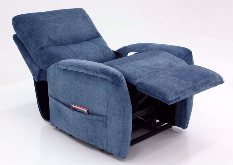 Polo Power Recliner Lift Chair, Blue, Angle, Fully Reclined | Home Furniture Plus Bedding