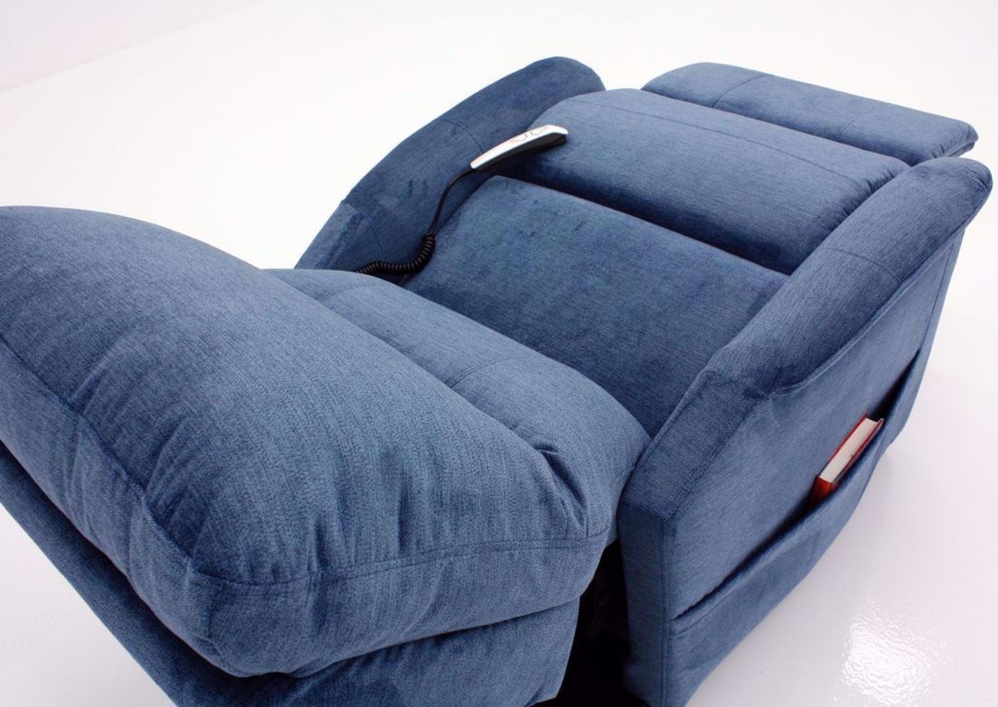 Polo Power Recliner Lift Chair, Blue, Angle, Fully Reclined, Chaise View | Home Furniture Plus Bedding