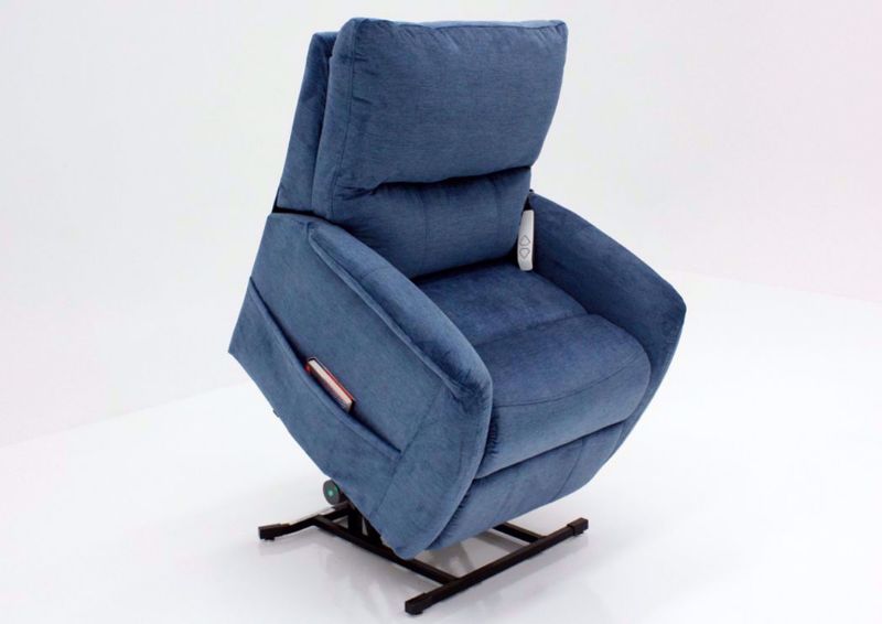 Polo Power Recliner Lift Chair, Blue, Angle, Fully Up | Home Furniture Plus Bedding
