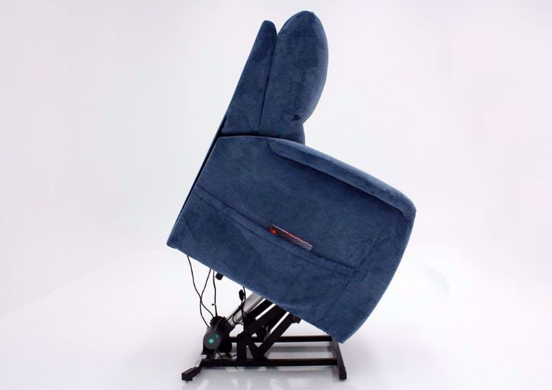 Polo Power Recliner Lift Chair, Blue, Side View, Fully Up | Home Furniture Plus Bedding