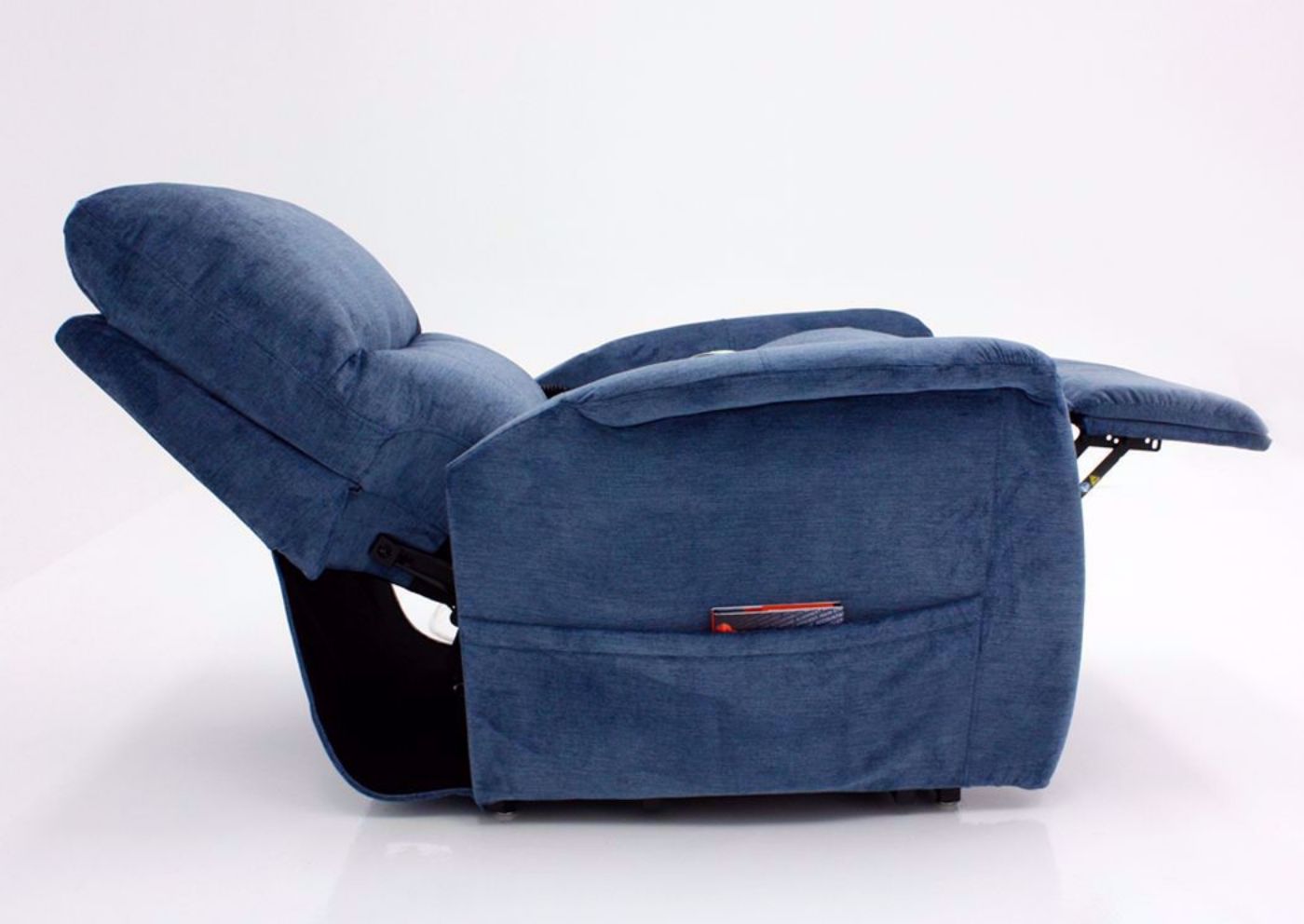 Polo Power Recliner Lift Chair, Blue, Side View, Fully Reclined | Home Furniture Plus Bedding