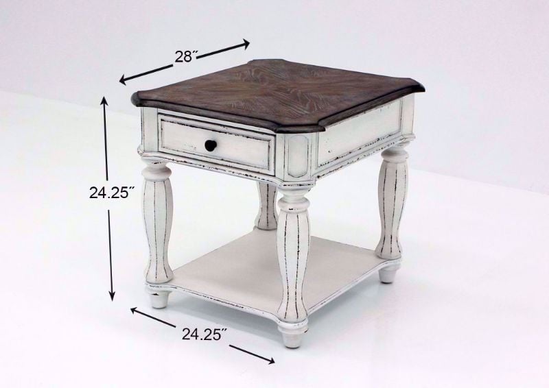 Distressed White Magnolia Manor End Table Dimensions | Home Furniture Plus Mattress