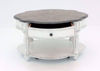 Distressed White Magnolia Manor Round Coffee Table, Front Facing With the Drawer Open | Home Furniture Plus Bedding