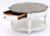 Distressed White Magnolia Manor Round Coffee Table at an Angle With the Drawer Open | Home Furniture Plus Bedding