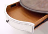 Distressed White Magnolia Manor Round Coffee Table Showing the Drawer Interior | Home Furniture Plus Bedding