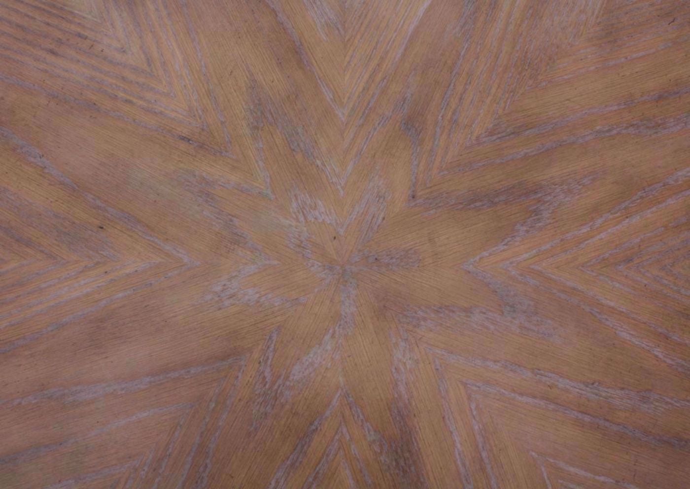 Distressed White Magnolia Manor Round Coffee Table Showing the Brown Table Top Finish | Home Furniture Plus Bedding