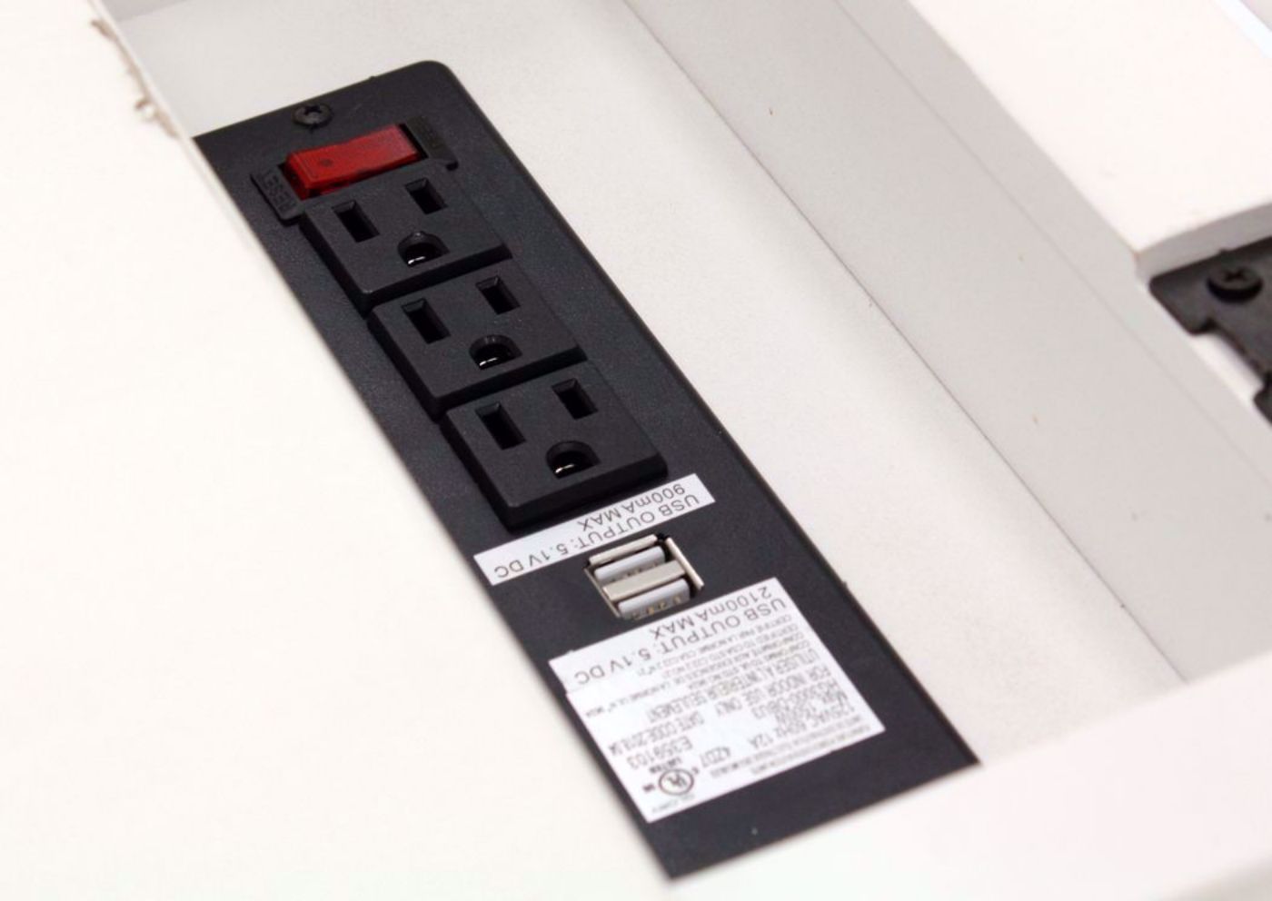 Close Up of the Power and USB Charging Element on the White Laflorn Chairside End Table by Ashley Furniture | Home Furniture Plus Bedding