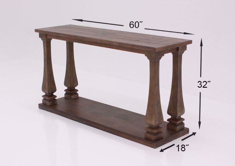Dimension Details on the Johnelle Console/Sofa Table by Ashley Furniture with a Weathered Gray and Brown Finish | Home Furniture Plus Mattress