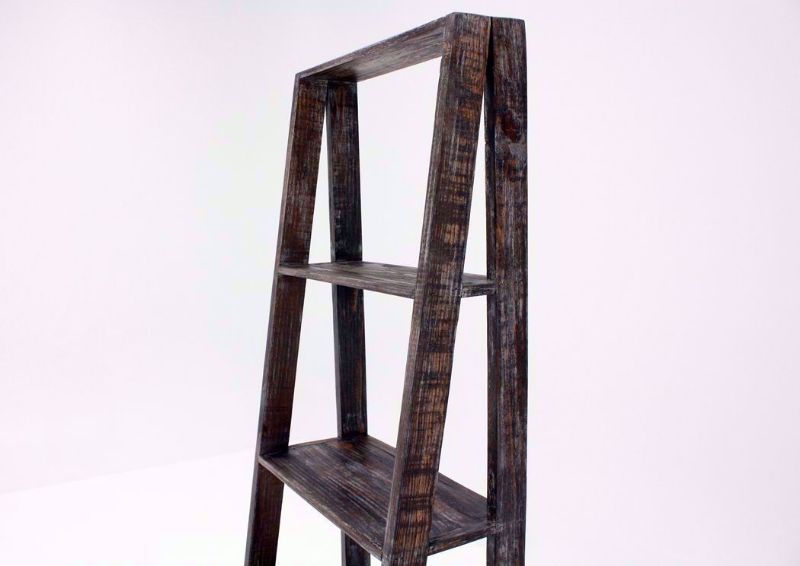 Rustic Barnwood Brown Ladder Bookcase Showing the Top Half of the Bookshelf | Home Furniture Plus Bedding