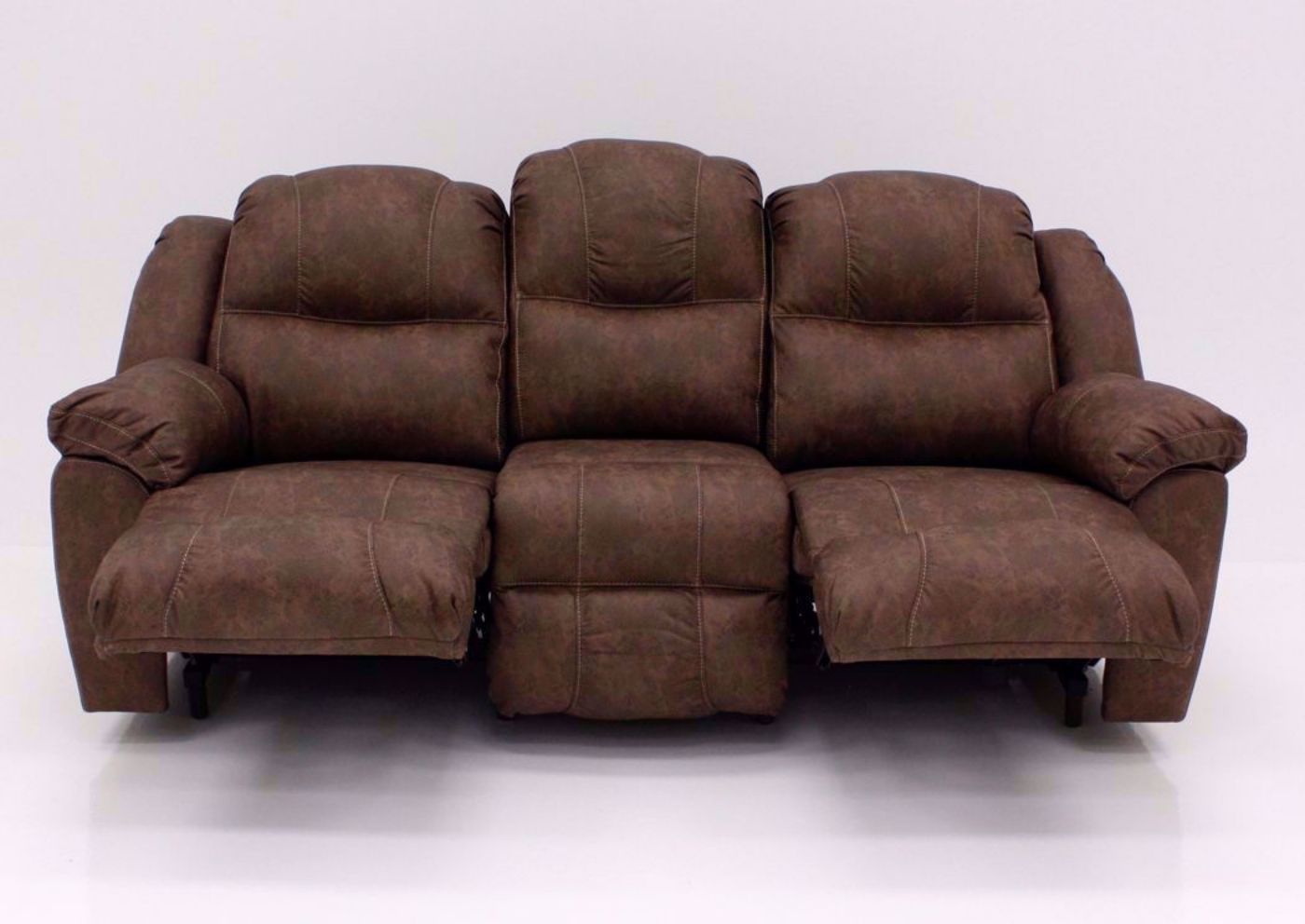 Brown Victory Reclining Sofa, Front Facing in the Reclined Position | Home Furniture Plus Mattress