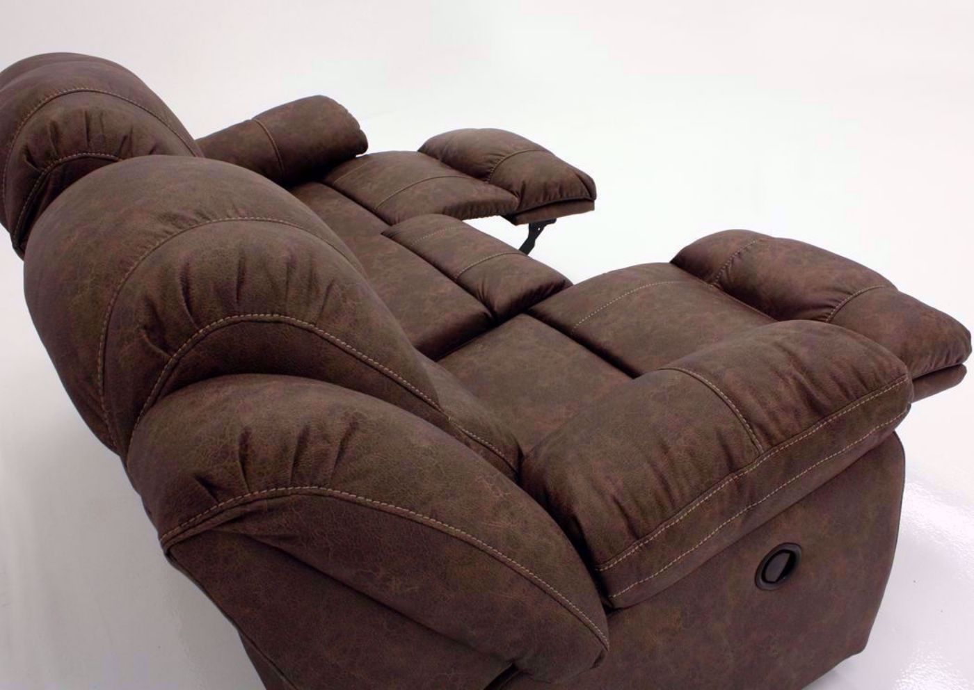Brown Victory Reclining Sofa at an Angle Showing the Chaise Recliners Open | Home Furniture Plus Mattress