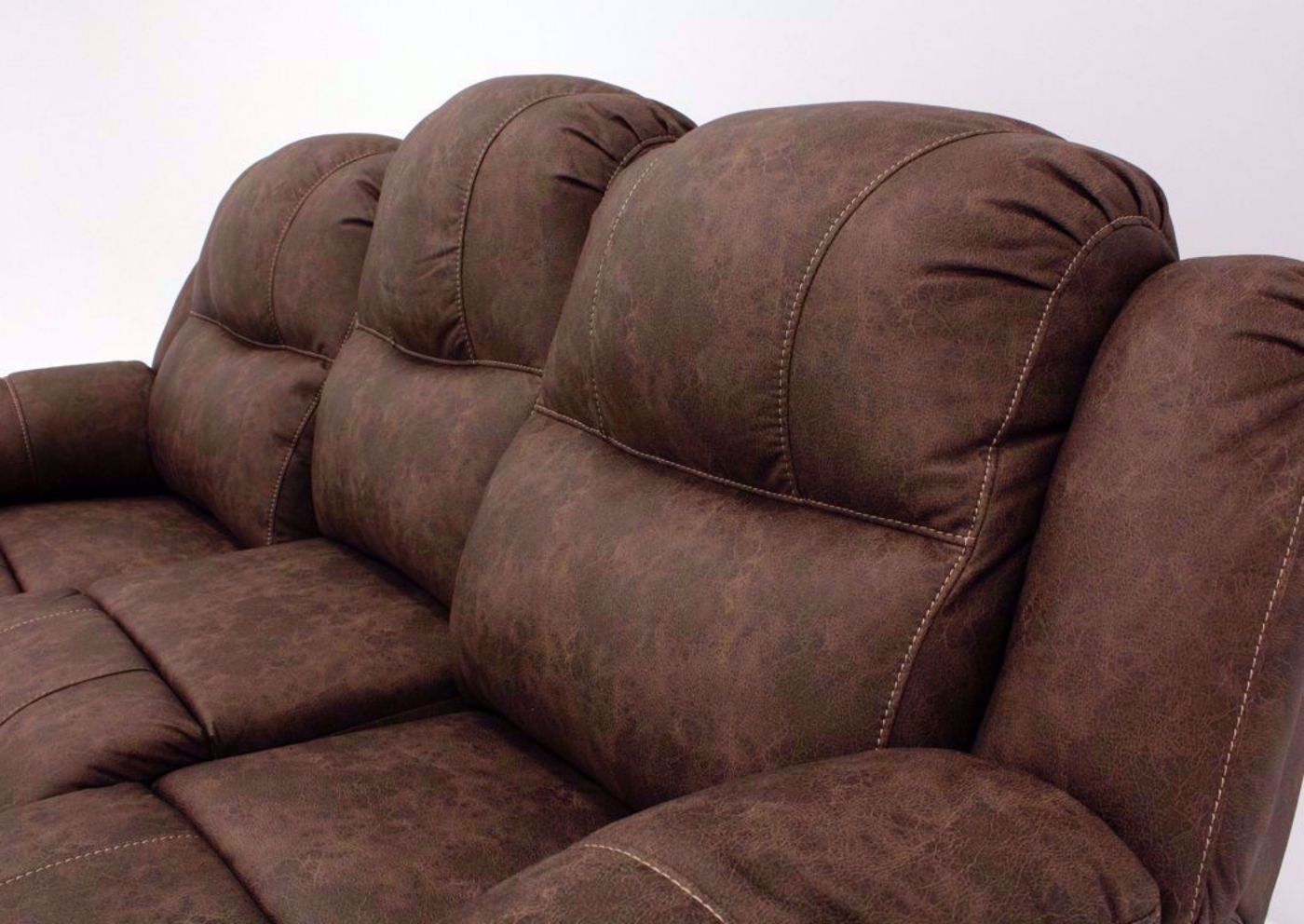 Brown Victory Reclining Sofa Seat Back Detail | Home Furniture Plus Mattress