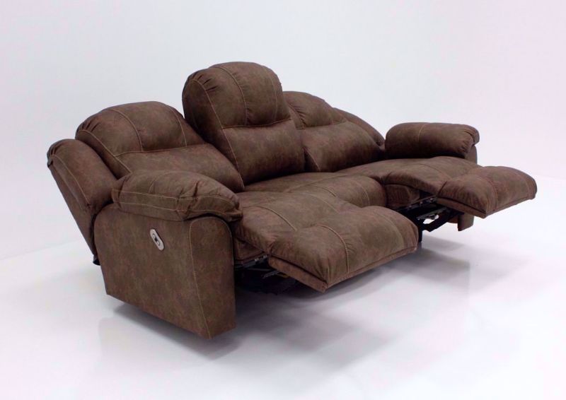 Brown Victory POWER Sofa, Brown at an Angle in the Fully Reclined Position | Home Furniture Plus Bedding