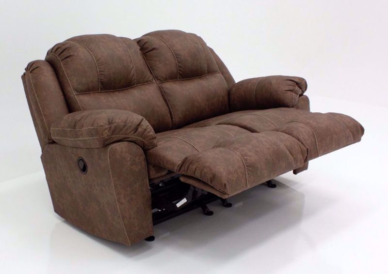 Victory Rocking Recliner Loveseat, Brown, Angle, Reclined | Home Furniture Plus Mattress