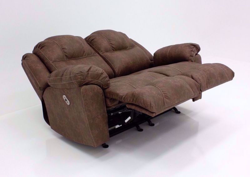 Brown Victory POWER Loveseat at an Angle in the Reclined Position | Home Furniture Plus Bedding