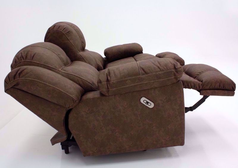 Brown Victory POWER Loveseat, Side View in the Reclined Position | Home Furniture Plus Bedding