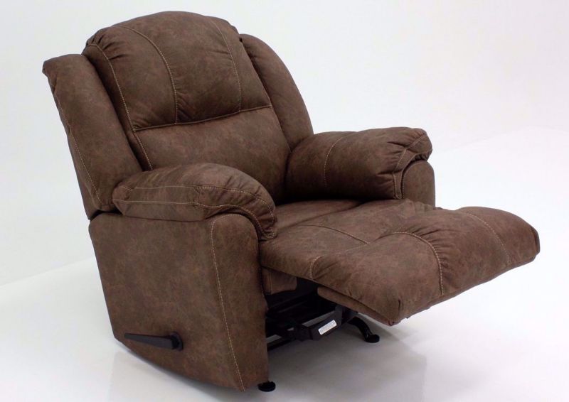 Brown Victory Rocker Recliner at an Angle in the Reclined Position | Home Furniture Plus Mattress