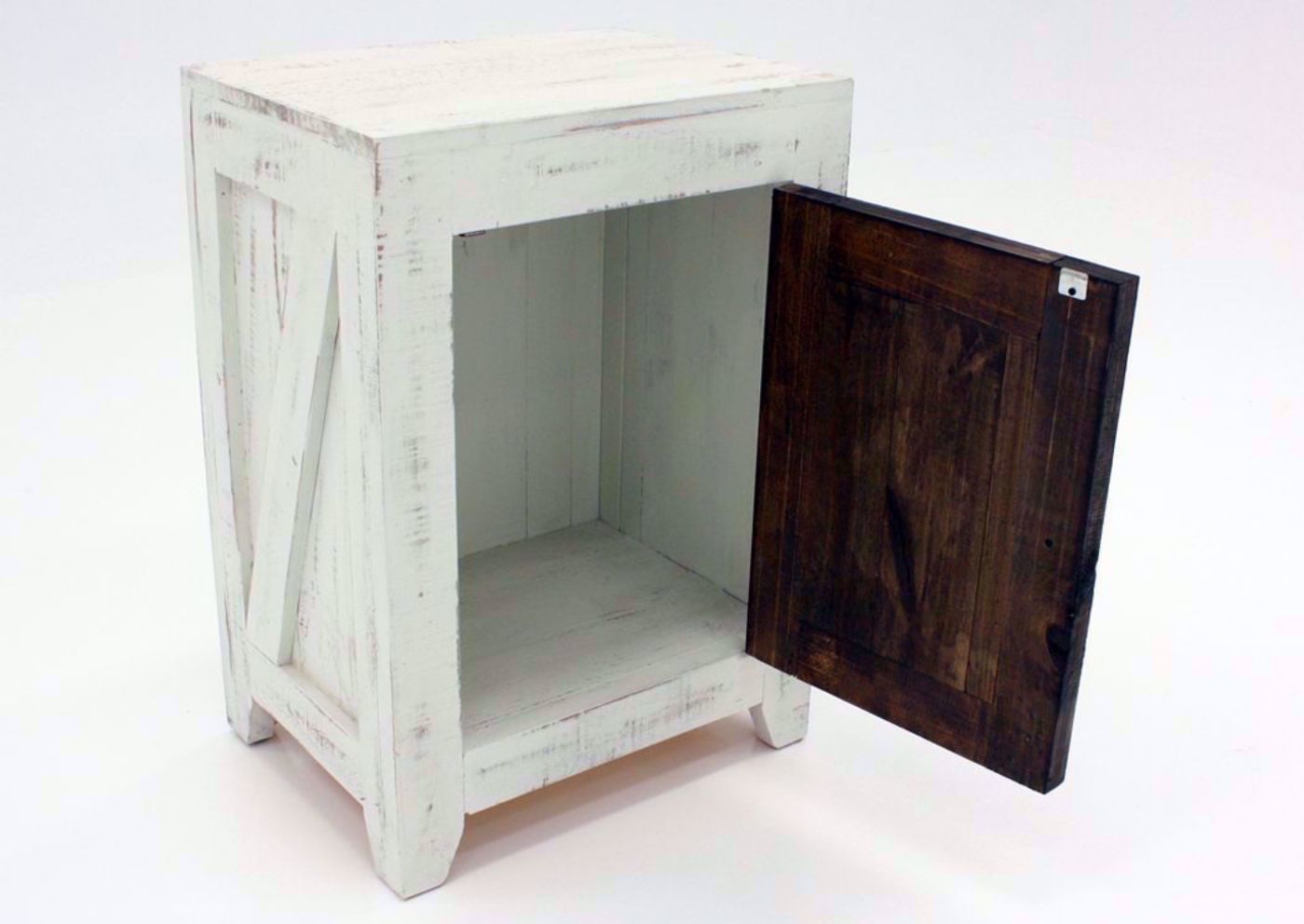 White Two-Tone Midland End Table at an Angle With the Door Open | Home Furniture Plus Bedding