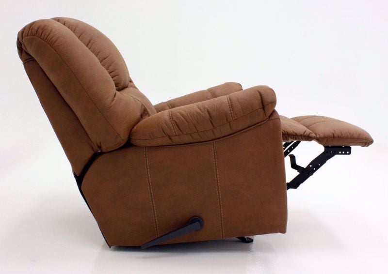 Side View of Open Recliner on Saddle Brown McGann Rocker Recliner by Ashley Furniture | Home Furniture Plus Bedding