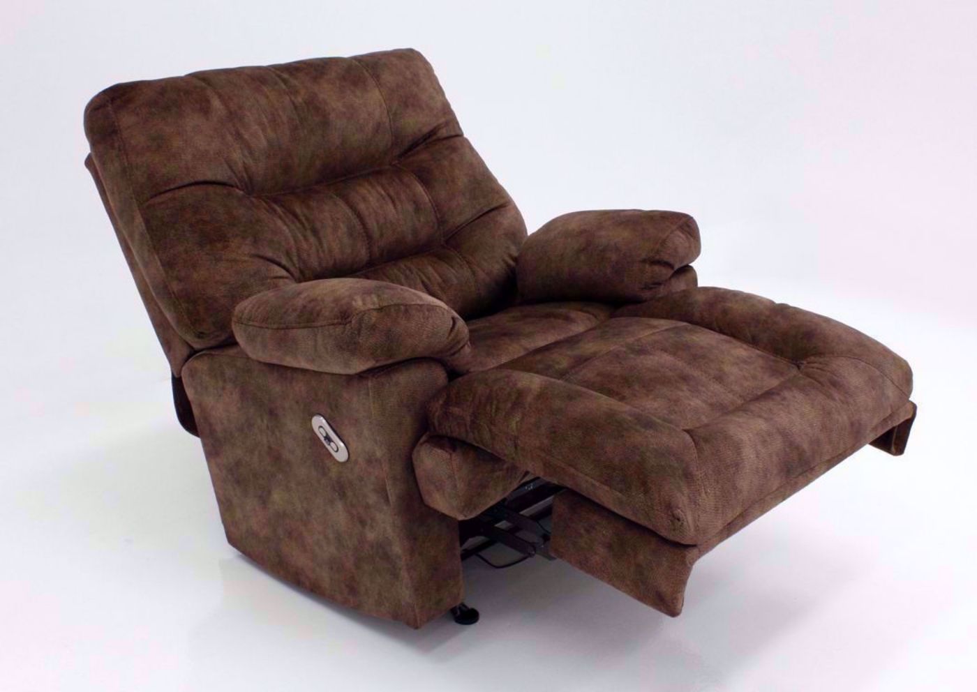 Light Brown Boss POWER Rocker Recliner at an Angle in the Reclined Position | Home Furniture Plus Mattress