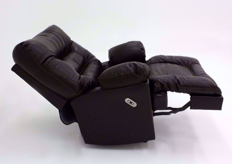 Dark Brown Boss POWER Leather Rocker Recliner, Side View in a Fully Reclined Position | Home Furniture Plus Mattress