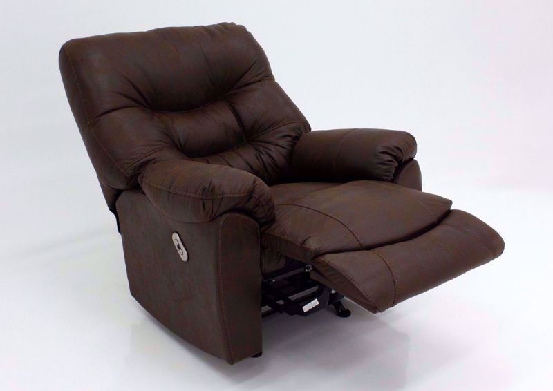 Dark Brown Marshall POWER Rocker Recliner at an Angle in the Reclined Position | Home Furniture Plus Bedding