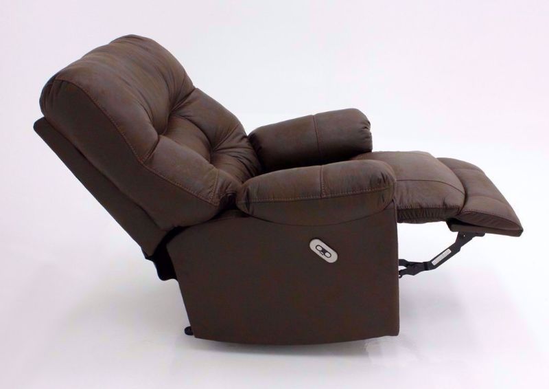Dark Brown Marshall POWER Rocker Recliner, Side View in a Fully Reclined Position | Home Furniture Plus Bedding