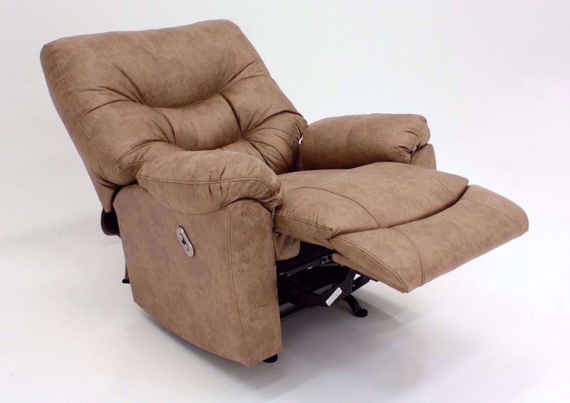 Light Brown Marshall POWER Rocker Recliner at an Angle in a Reclined Position | Home Furniture Plus Bedding