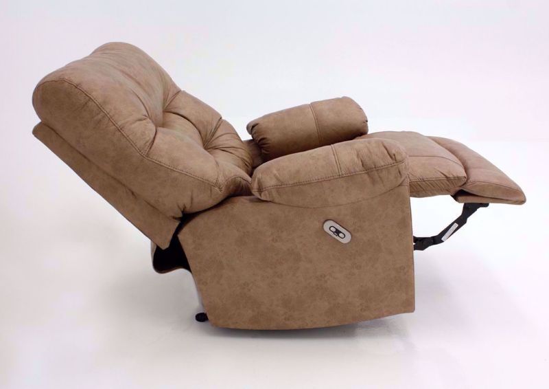 Light Brown Marshall POWER Rocker Recliner in a Side View in a Reclined Position | Home Furniture Plus Bedding