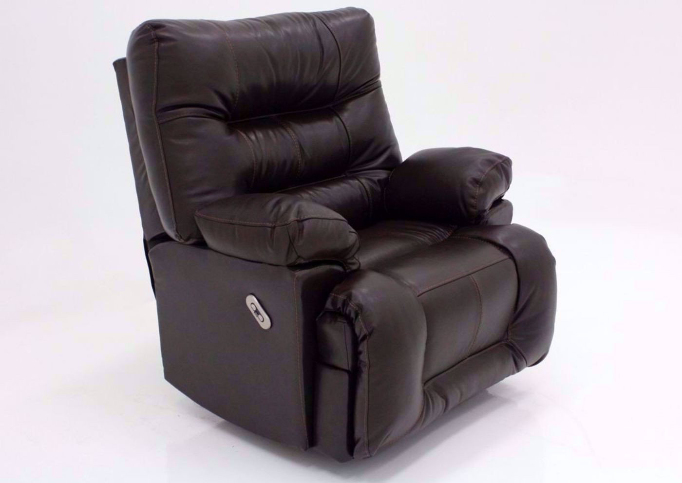 Dark Brown Boss POWER Leather Rocker Recliner at an Angle | Home Furniture Plus Mattress