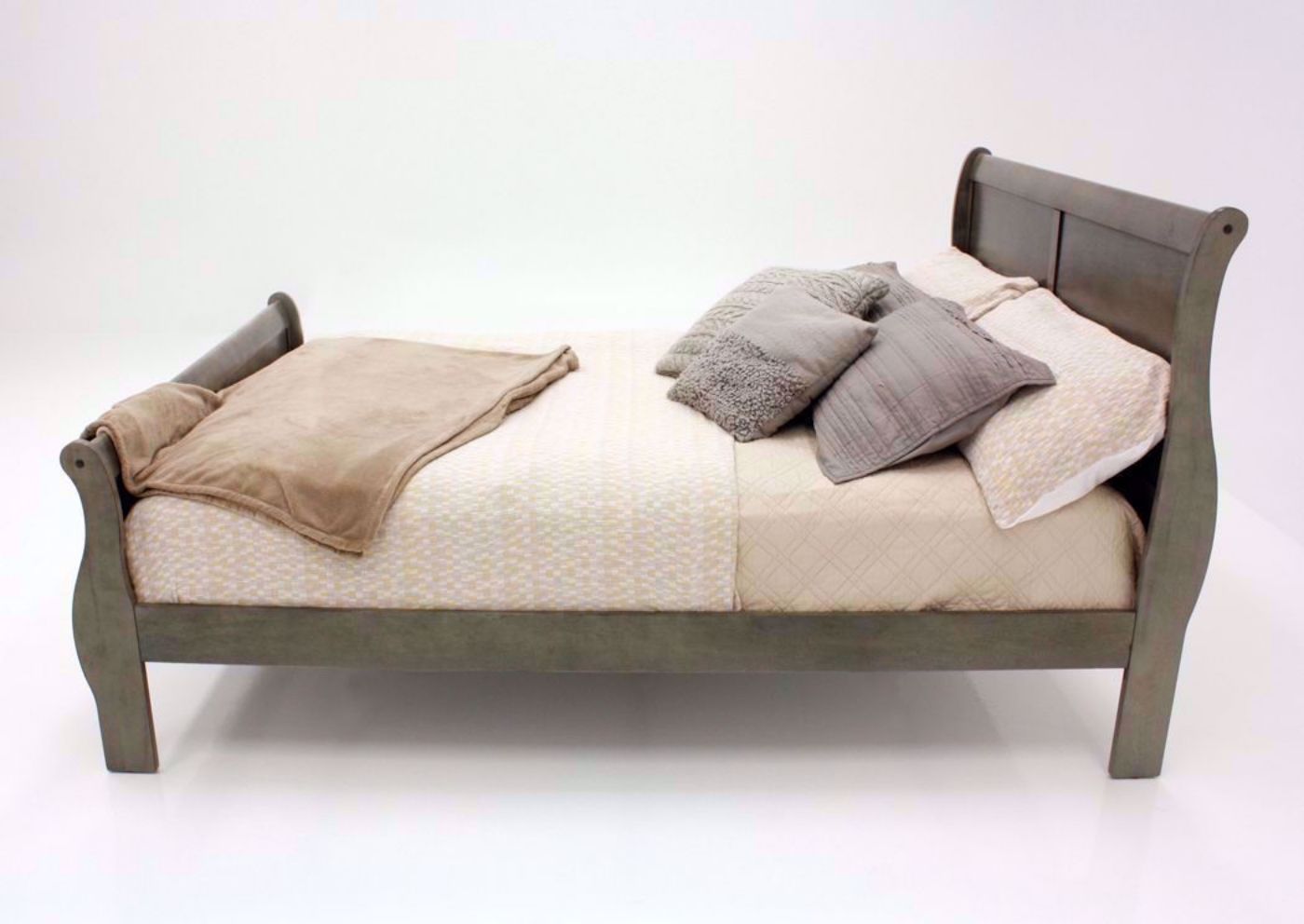 Gray Louis Philippe Queen Size Bed Showing the Side View | Home Furniture Plus Bedding
