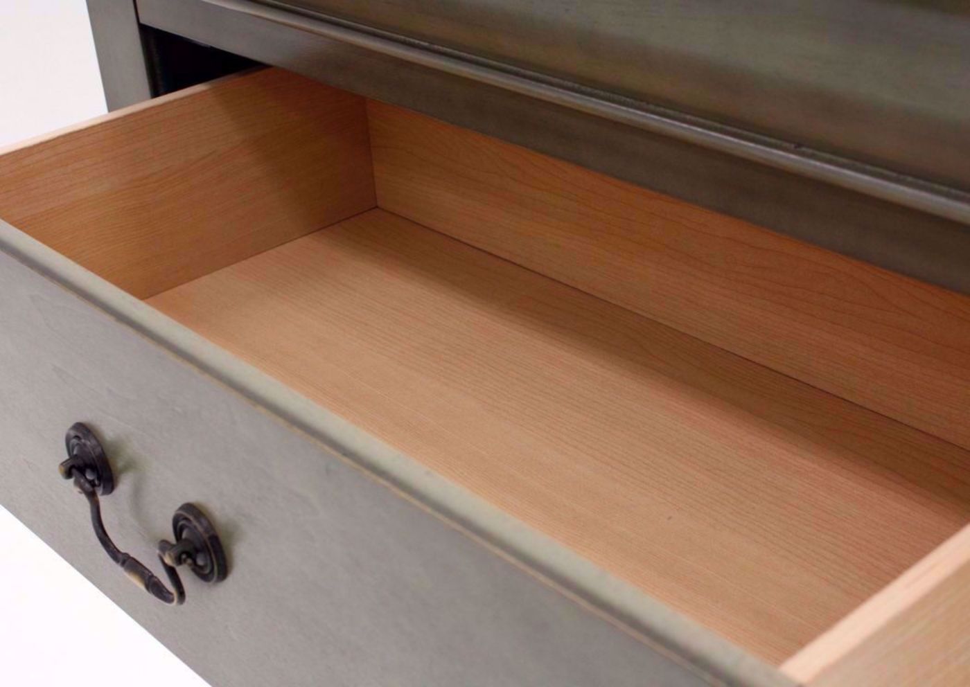 Gray Louis Philippe Chest of Drawers Showing the Drawer Interior | Home Furniture Plus Bedding